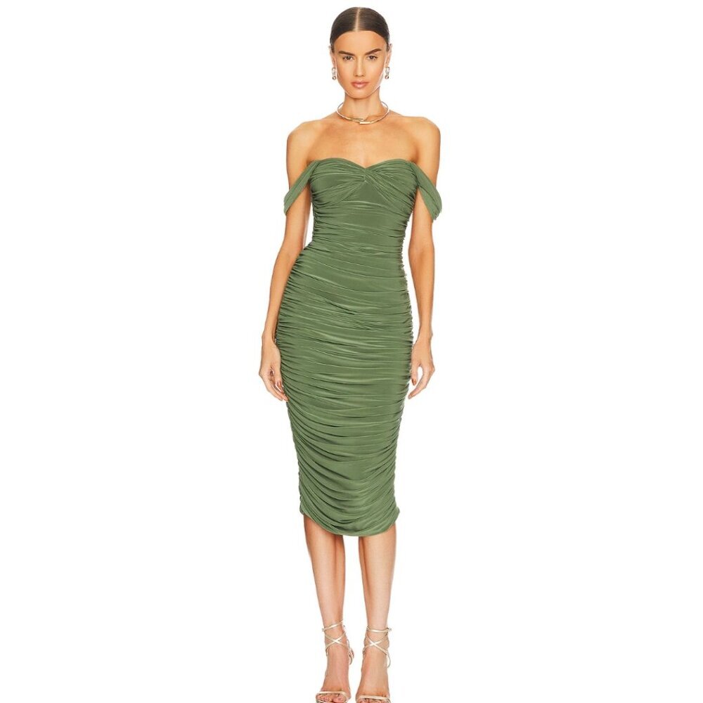Norma Kamali Green Off-Shoulder Midi Dress